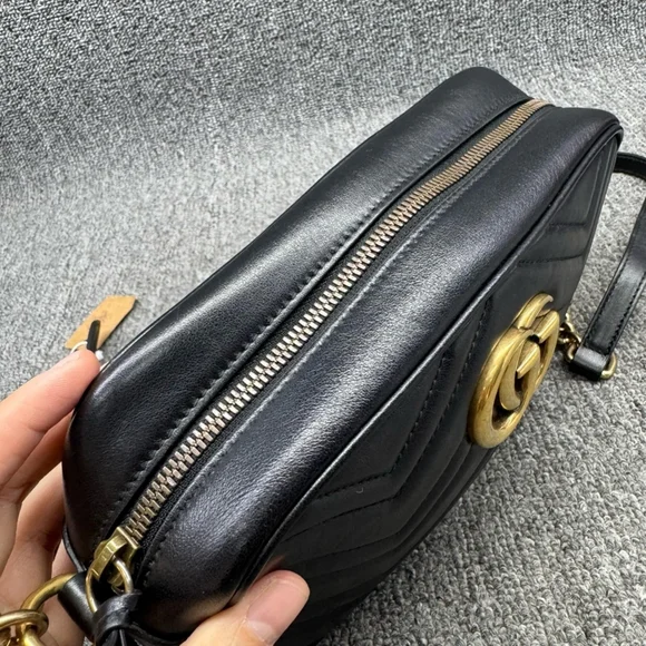 100% Authentic GUCCI GG Marmont Black Leather Shoulder Bag 800-121724 - Picture 5 of 14